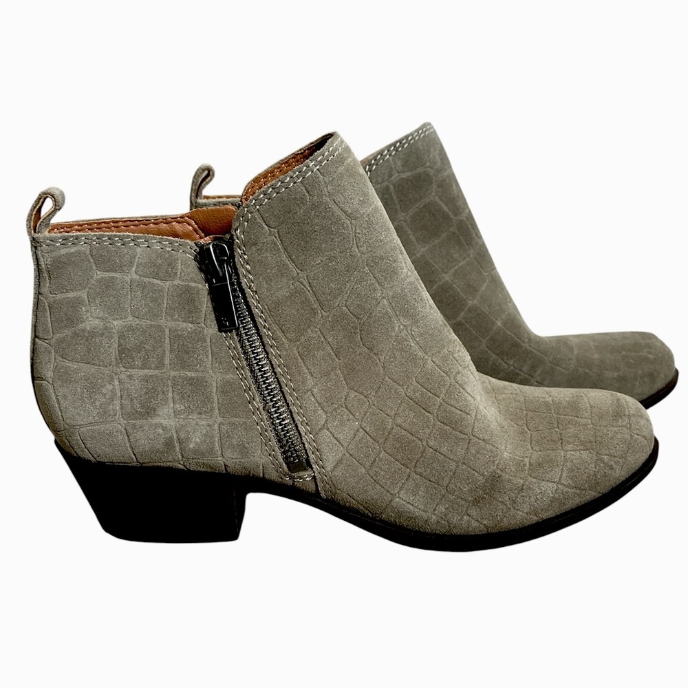 Lucky Brand NEW Basel Out Zip Booties Croc-Pattern Ankle Booties, Women’s Sz 9